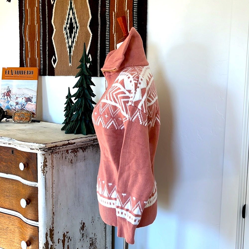 NWT, Western Southwest Classy Half Zip Pullover Sweater Top Dusty Pink White - Picture 4 of 8